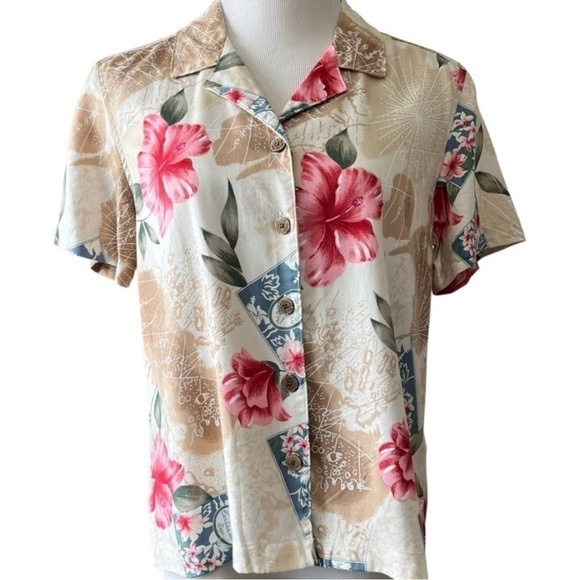 Caribbean Joe Tops - Vintage Caribbean Joe Women’s Tropical / Hawaiian Camp Shirt Size Medium